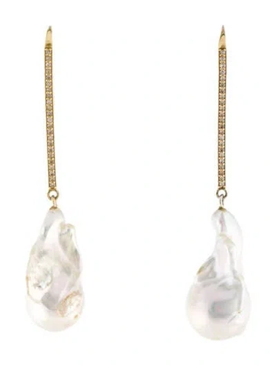 Pre-owned Earrings 14k Pearl & Diamond Drop  In Multi