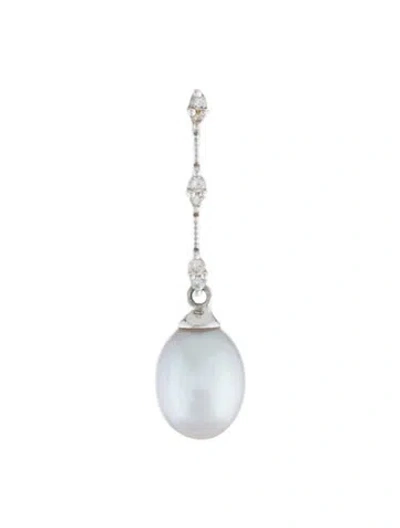 Pre-owned Earrings 14k Pearl & Diamond Drop  In Multi