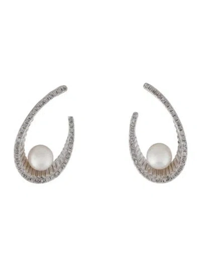 Pre-owned Earrings 14k Pearl & Diamond Drop  In Multi