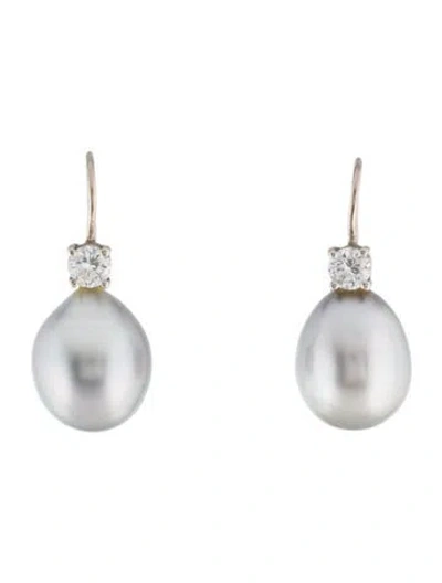 Pre-owned Earrings 14k Pearl & Diamond Drop  In Multi