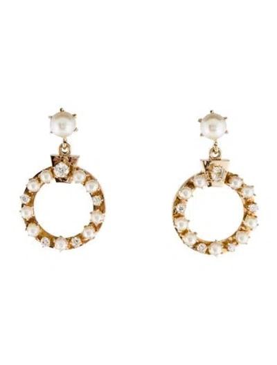 Pre-owned Earrings 14k Pearl & Diamond Drop  In Multi