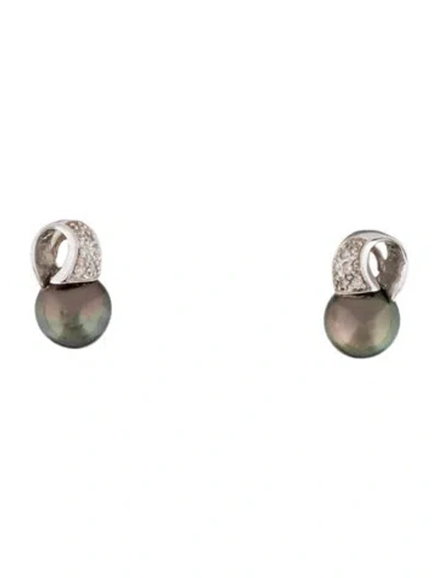 Pre-owned Earrings 14k Pearl & Diamond Drop  In Multi