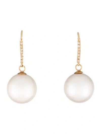 Pre-owned Earrings 14k Pearl & Diamond Drop  In Multi