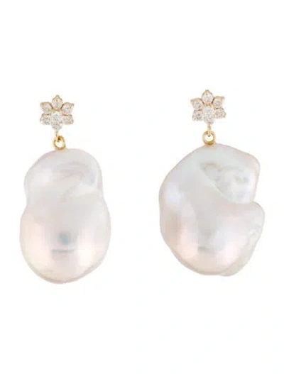 Pre-owned Earrings 14k Pearl & Diamond Drop  In Multi