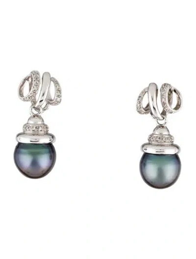 Pre-owned Earrings 14k Pearl & Diamond Drop  In Multi