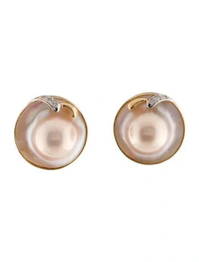 Pre-owned Earrings 14k Pearl & Diamond Earclip  In Multi