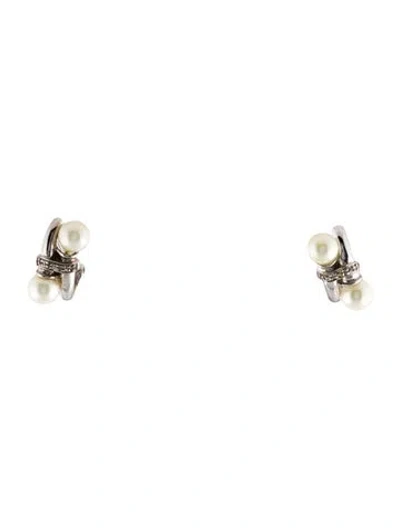 Pre-owned Earrings 14k Pearl & Diamond Earclip  In Multi