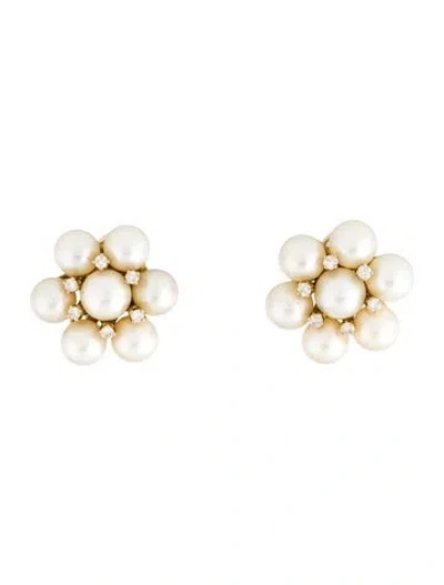 Pre-owned Earrings 14k Pearl & Diamond Earclip  In Multi
