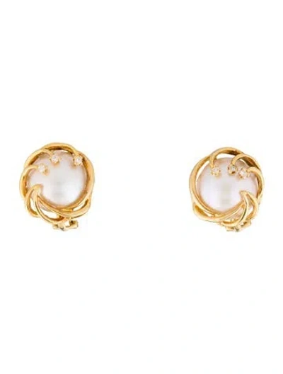 Pre-owned Earrings 14k Pearl & Diamond Earclip  In Multi
