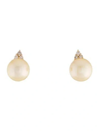Pre-owned Earrings 14k Pearl & Diamond Earclips In Multi