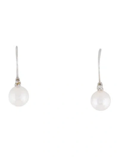 Pre-owned Earrings 14k Pearl & Diamond  In Multi