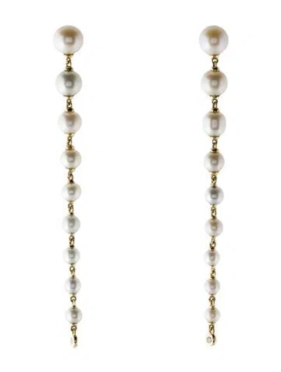 Pre-owned Earrings 14k Pearl & Diamond Graduated Drop  In Multi