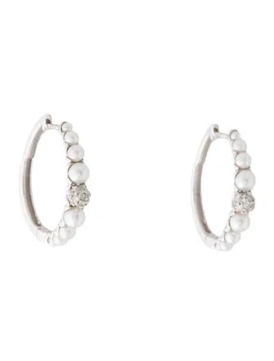 Pre-owned Earrings 14k Pearl & Diamond Hoop  In Multi