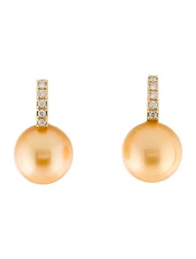 Pre-owned Earrings 14k Pearl & Diamond Huggie Drop  In Multi