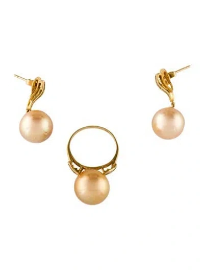 Pre-owned Earrings 14k Pearl & Diamond Jewelry Set, 1.25" In Multi