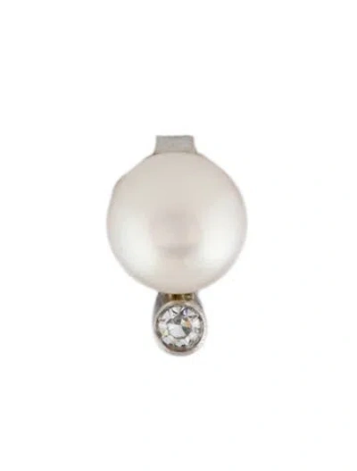 Pre-owned Earrings 14k Pearl & Diamond Single Stud Earring In Multi
