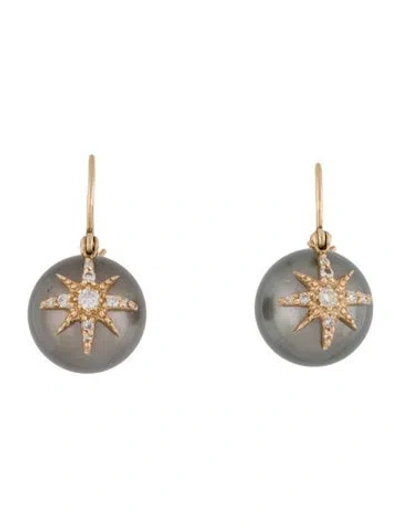 Pre-owned Earrings 14k Pearl & Diamond Star Drop  In Multi