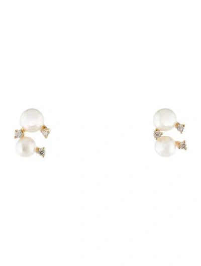Pre-owned Earrings 14k Pearl & Diamond Stud  In Multi