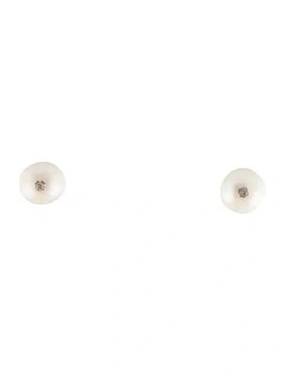Pre-owned Earrings 14k Pearl & Diamond Stud  In Multi
