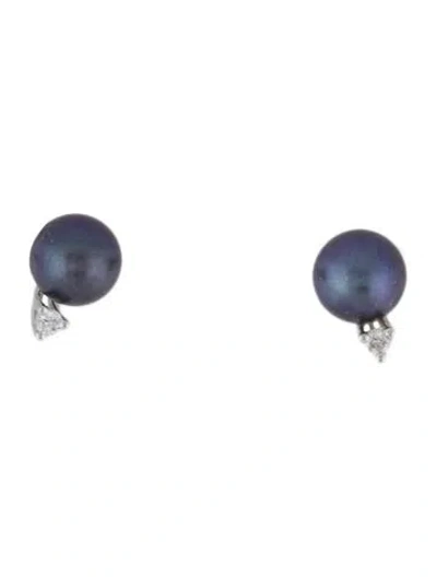 Pre-owned Earrings 14k Pearl & Diamond Stud  In Multi