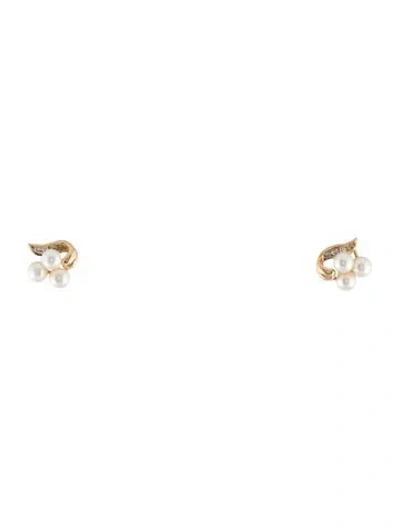 Pre-owned Earrings 14k Pearl & Diamond Stud  In Multi