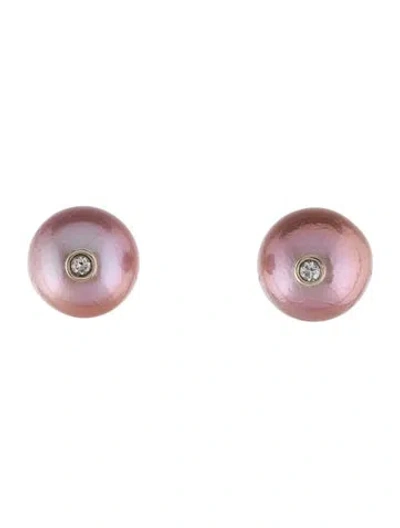 Pre-owned Earrings 14k Pearl & Diamond Stud  In Multi