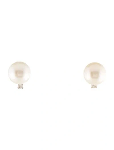 Pre-owned Earrings 14k Pearl & Diamond Stud  In Multi