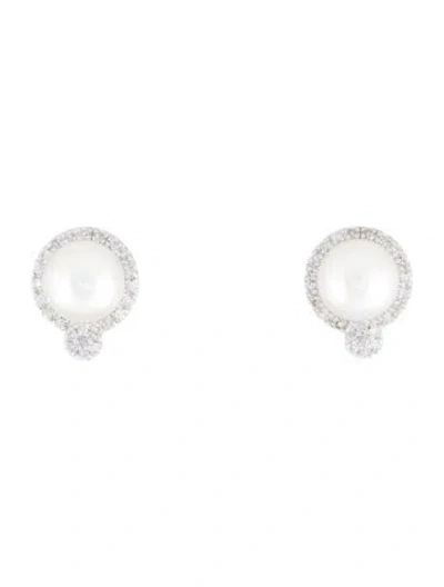Pre-owned Earrings 14k Pearl & Diamond Stud  In Multi