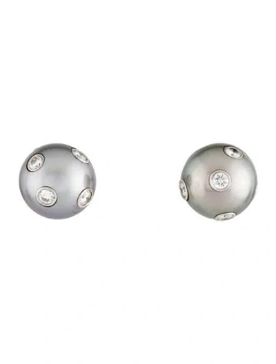 Pre-owned Earrings 14k Pearl & Diamond Stud  In Multi