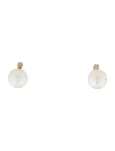Pre-owned Earrings 14k Pearl & Diamond Stud  In Multi