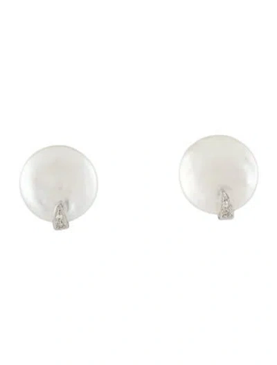 Pre-owned Earrings 14k Pearl & Diamond Stud  In Multi