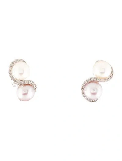 Pre-owned Earrings 14k Pearl & Diamond Stud  In Multi