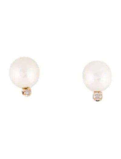 Pre-owned Earrings 14k Pearl & Diamond Studs In Multi