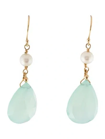Pre-owned Earrings 14k Pearl & Dyed Chalcedony Drop  In Multi