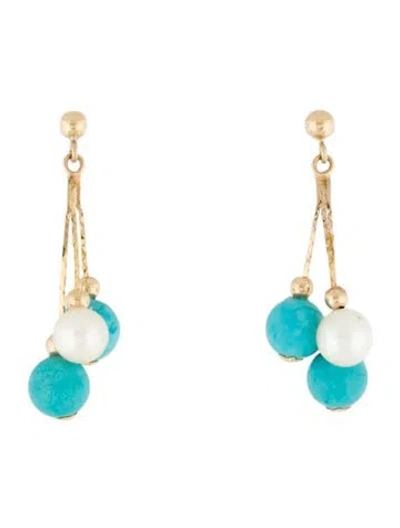 Pre-owned Earrings 14k Pearl & Dyed Magnesite Drop  In Multi