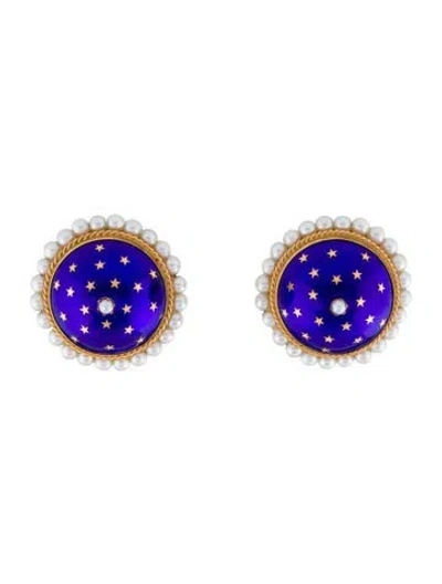 Pre-owned Earrings 14k Pearl & Enamel Clip-on  In Multi