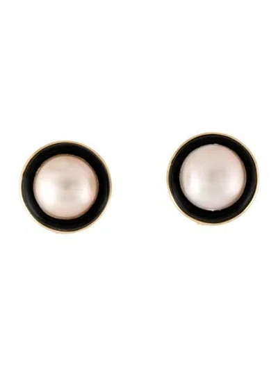 Pre-owned Earrings 14k Pearl & Glass Clip-on  In Multi