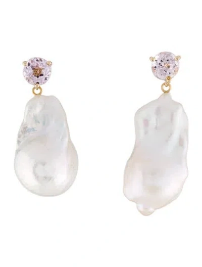 Pre-owned Earrings 14k Pearl & Kunzite Drop  In Multi