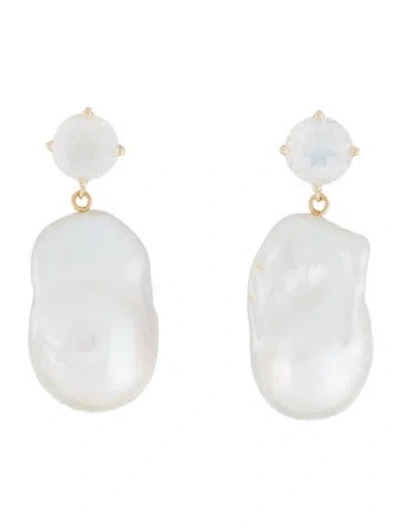 Pre-owned Earrings 14k Pearl & Moonstone Labradorite Drop  In Multi