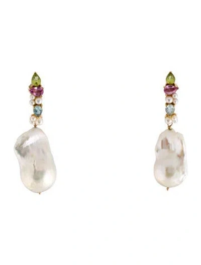 Pre-owned Earrings 14k Pearl & Multistone Drop