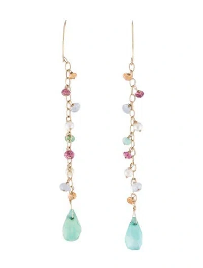 Pre-owned Earrings 14k Pearl & Multistone Tassel Drop