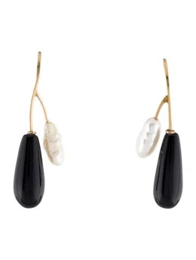 Pre-owned Earrings 14k Pearl & Onyx Drop  In Multi