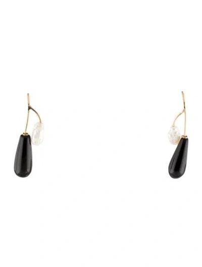 Pre-owned Earrings 14k Pearl & Onyx Drop  In Multi