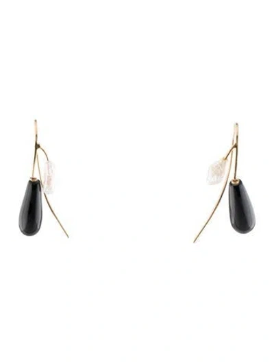 Pre-owned Earrings 14k Pearl & Onyx Drop  In Multi