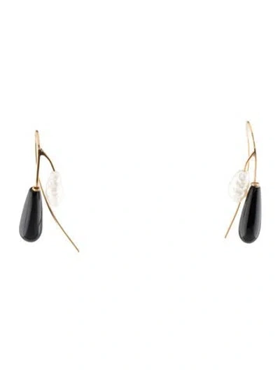 Pre-owned Earrings 14k Pearl & Onyx Drop  In Multi