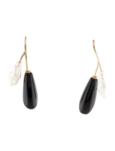 Pre-owned Earrings 14k Pearl & Onyx Drop  In Multi