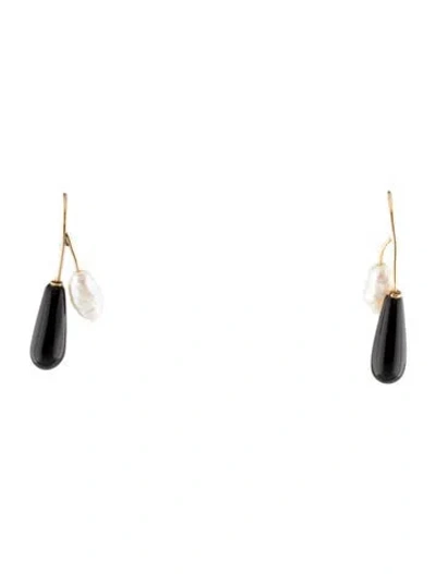 Pre-owned Earrings 14k Pearl & Onyx Drop  In Multi