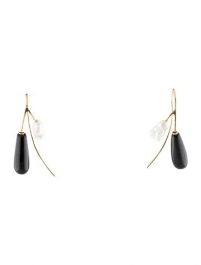 Pre-owned Earrings 14k Pearl & Onyx Drop  In Multi