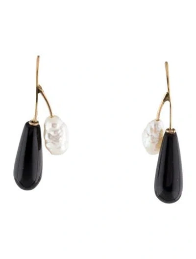 Pre-owned Earrings 14k Pearl & Onyx Drop  In Multi