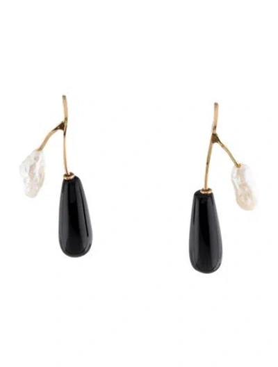 Pre-owned Earrings 14k Pearl & Onyx Drop  In Multi